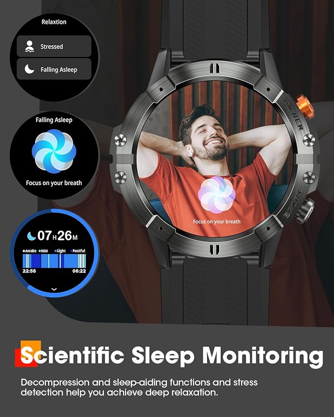 Smart Watches for Men, Bluetooth Call Military Smart Watch, Waterproof Fitness Tracker with Heart Rate/Blood Oxygen/Sleep Monitor/124 Sports Modes, Tactical Watch for Android Phones & iPhone (Black)