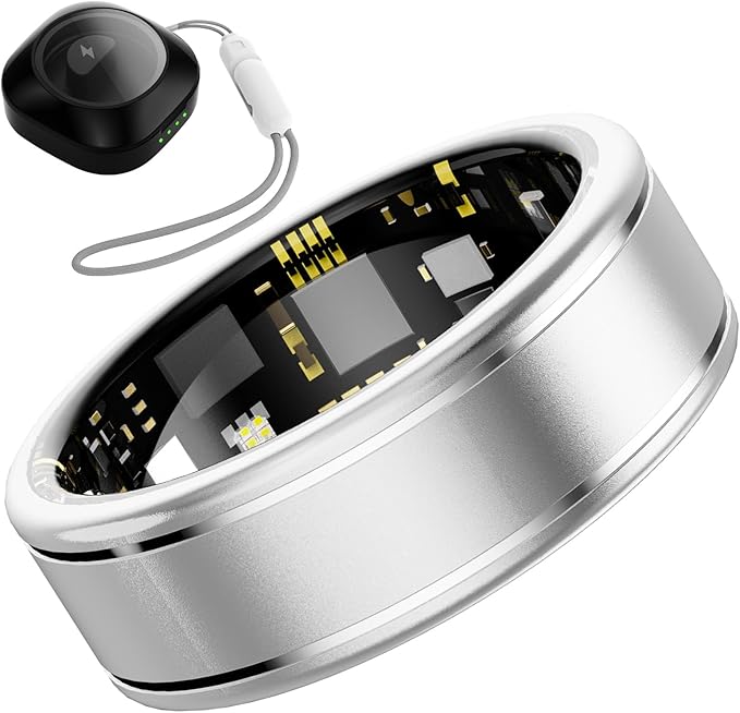 Smart Health Ring for Women Men, Fitness Tracker Ring with Heart Rate, SpO2, Blood Pressure, Sleep Monitoring, Step Counting, 5ATM Waterproof for iOS & Android, No Subscription Fee (Silver 9)