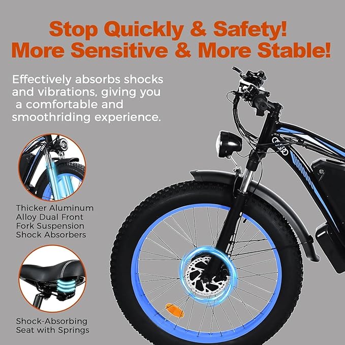 Electric Bike for Adults,39MPH/36MPH-100 Miles/90 Miles(3000W/2000W) Electric Bicycle with 52V/48V/23Ah Battery, 26''Fat Tire Fast E-Bike