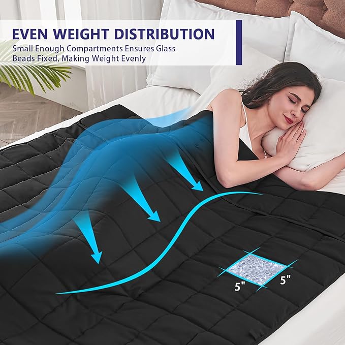 yescool Weighted Blanket for Adults (25 lbs, 60" x 80", Black) Cooling Heavy Blanket for Sleeping Perfect for 240-260 lbs, Queen Size Breathable Blanket with Premium Glass Bead, Machine Washable