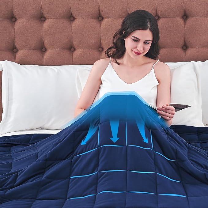 yescool King Size Weighted Blanket for Adults (25 lbs, 80β x 87β, Blue) Cooling Heavy Blanket for Sleeping Perfect for 240-260 lbs, Breathable Blanket for Adults & Couple All Season, Machine Washable