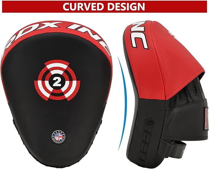 RDX Boxing Pads Focus Mitts, Maya Hide Leather Curved Hook and Jab Target Hand Pads, Great for MMA, Kickboxing, Martial Arts, Muay Thai, Karate Training, Padded Punching, Coaching Strike Shield