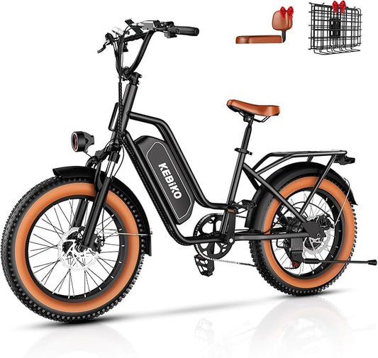 2 Seater Electric Bike, 48V 20AH(πππππ) Large Removable Battery, πππππ Peak Motor, 20"x 4.0" Fat Tire Ebike for Adults, 80+Miles Max,30+MPH, City Couple E Bike for All Terrain