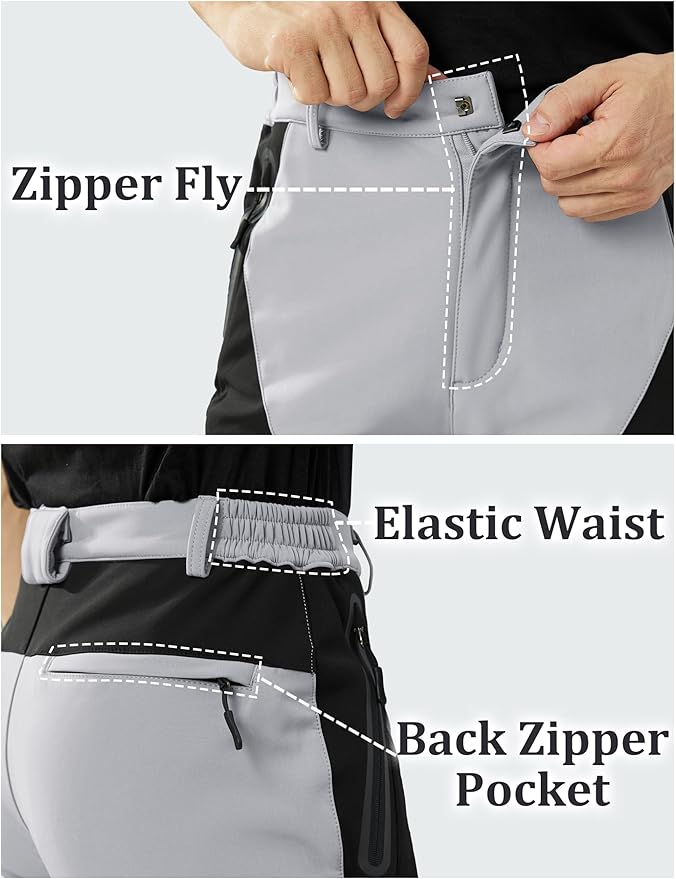 TACVASEN Men's Skiing Snow Pants Fleece Lined Waterproof Winter Insulated Hiking Pant for Outdoor Work Hunting Cargo