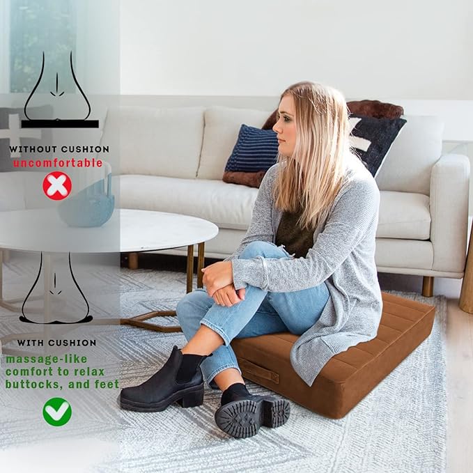 MeMoreCool Square Floor Pillow Seating for Adults Kids, Large Meditation Cushion Floor Pillow with Thick Foam & Soft Tufted Cover, Washable Big Pillow Seat Floor Cushion for Sitting Yoga 24" Coffee