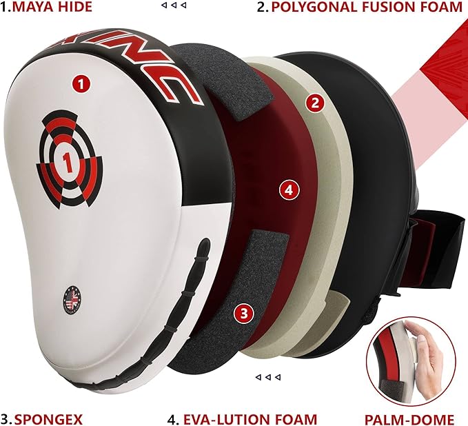 RDX Boxing Pads Focus Mitts, Maya Hide Leather Curved Hook and Jab Target Hand Pads, Great for MMA, Kickboxing, Martial Arts, Muay Thai, Karate Training, Padded Punching, Coaching Strike Shield