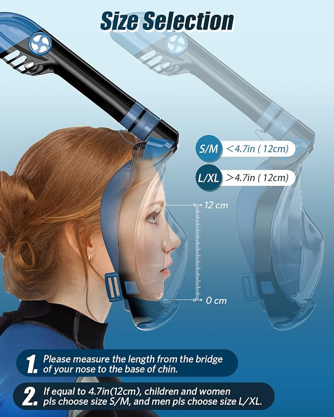 QingSong Full Face Snorkel Mask for Adults, Snorkeling Gear with Camera Mount, 180 Degree Panoramic View Snorkel Set Anti-Fog Anti-Leak