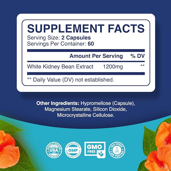 Phytoral White Kidney Bean Extract Carb Blocker - White Kidney Beans Supplement for Metabolism Boost & Ease Calories from Starchy Food - Carb Control Supplements - 120 Capsules