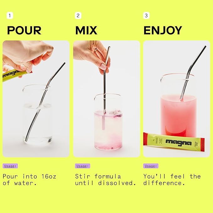 Magna Electrolyte Powder Drink Mix for Hydration, Energy & Focus Support with Magnesium L Threonate, Malate & Glycinate, Sodium, Potassium, Vitamin D, B6 & B12, Mint Lemonade Flavor, 28 Servings