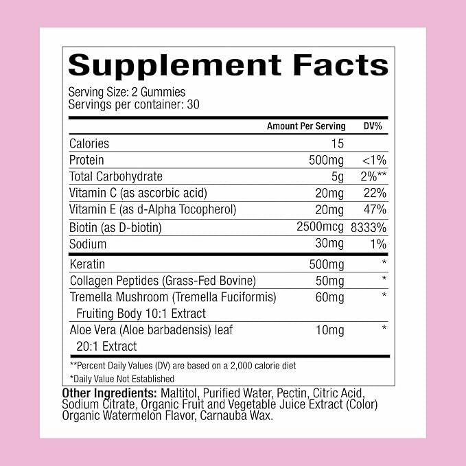 Plant People WonderBeauty Hair, Skin & Nails Rejuvenation Gummies with Tremella Mushroom, Marine Collagen Peptides, Keratin, & Biotin – Watermelon Flavor, 60 Gummies