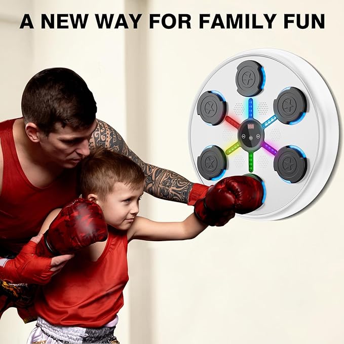 Music Boxing Machine, 2025 Upgrade Boxing Music Workout Machine for Adults Women Kids, Smart Bluetooth Boxing Music Trainer, Wall Mounted Musical Punching Pad, Boxing Machine with Gloves and Headband