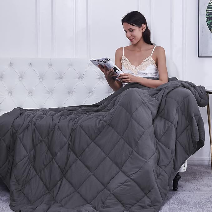 Weighted Blanket King Size (Dark Grey,80''x87'' - 25 lbs) Cooling Breathable Heavy Blanket Microfiber Material with Glass Beads Big Blanket for Adult All-Season Summer Fall Winter Soft Thick Blanket