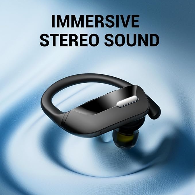 Wireless Sport Earbuds Bluetooth Headphones with Mic 80H Playtime IPX5 Waterproof Ear Buds Deep Bass Earphones Over Ear Headset for Running Gym Workout - Black