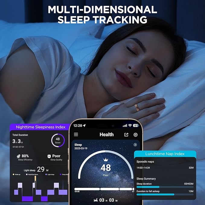 Smart Ring for Women Men, Activity Fitness Tracker with 24/7 Heart Rate Monitor, Waterproof Sleep Tracker Fitness Ring, Step Counter, Calorie Pedometer, No APP Fee,for iOS Android (Silver,#12)