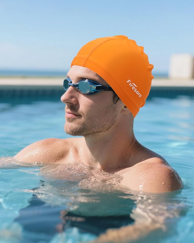 Firesara Fabric Swim Cap, High Elasticity Swimming Cap Keeps Hair Clean Breathable Fit Both Long Hair Short Hair, Swim Caps Woman Girls Men Kids One Size Hat