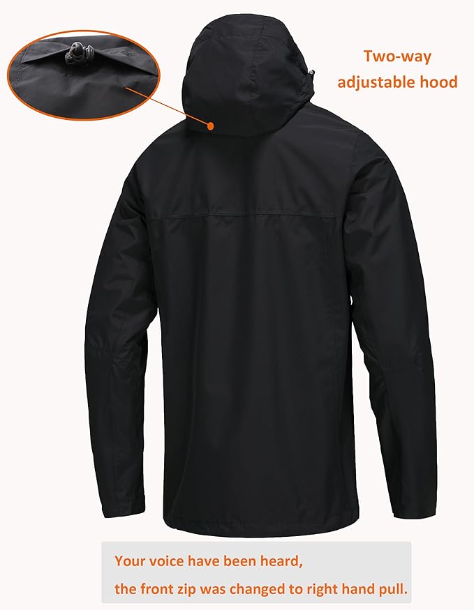 Mens Lightweight Hooded Waterproof Rain Jacket Breathable Raincoat Shell for Outdoor Mountain Hiking