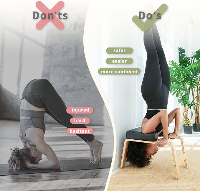 Yoga Headstand Bench- Stand Yoga Chair for Family, Gym - Wood and PU Pads - Relieve Fatigue and Build Up Body (Multi-Color)