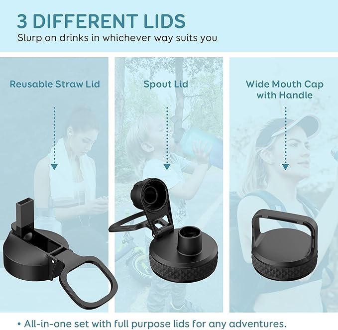 Coolflask 128 oz Gallon Water Bottle Insulated with Straw&3 Lids, Water Jug Large Stainless Steel Metal Vacuum Wide Mouth for Sports, Gym or Office, Non-BPA Keep Cold 48H Hot 24H, Samurai Cyan