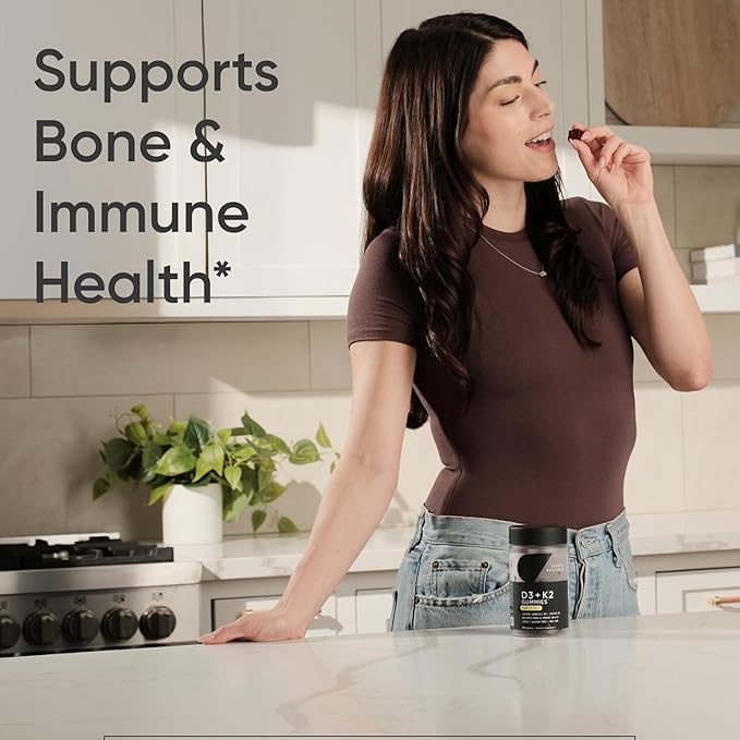 Sports Research® Vegan Vitamin D3 + K2 Gummy Supplements - 5000iu Vitamin D with 100mcg Mk7 Vitamin K - Supports Calcium for Stronger Bones & Immune Health - 60 Gummies for Adults, 1 Month Supply