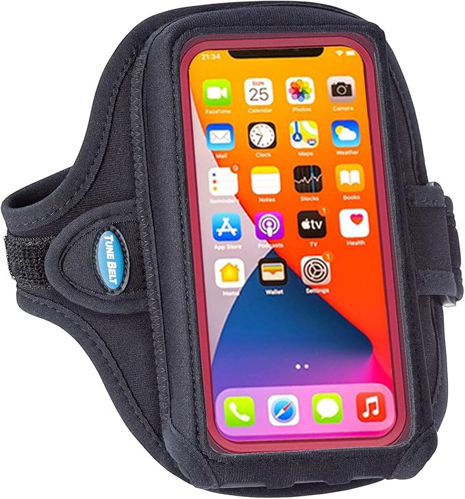 Tune Belt AB92 Cell Phone Armband for Running - Fits iPhone 16/15/14/13 Pro Max, Plus, Samsung Galaxy Ultra/Plus/Note and Large Phones with Protective Cases, Sweat-Resistant Exercise Holder (Black)