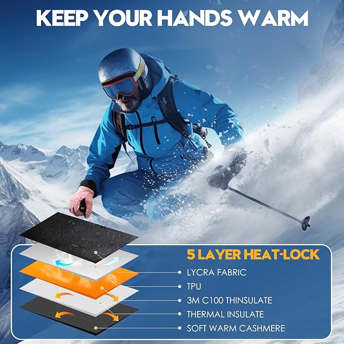 Bruvoalon Winter Gloves for Women & Men, 3M Thermal Insulation, Lycra Fabric, Windproof, Touchscreen, Anti-Slip, Cold Weather