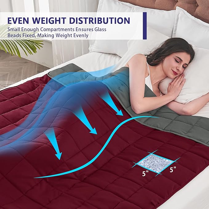 yescool Weighted Blanket for Adults (18 lbs, 60" x 80", Red Grey) Cooling Heavy Blanket for Sleeping Perfect for 110-130 lbs, Queen Size Breathable Blanket with Premium Glass Bead, Machine Washable