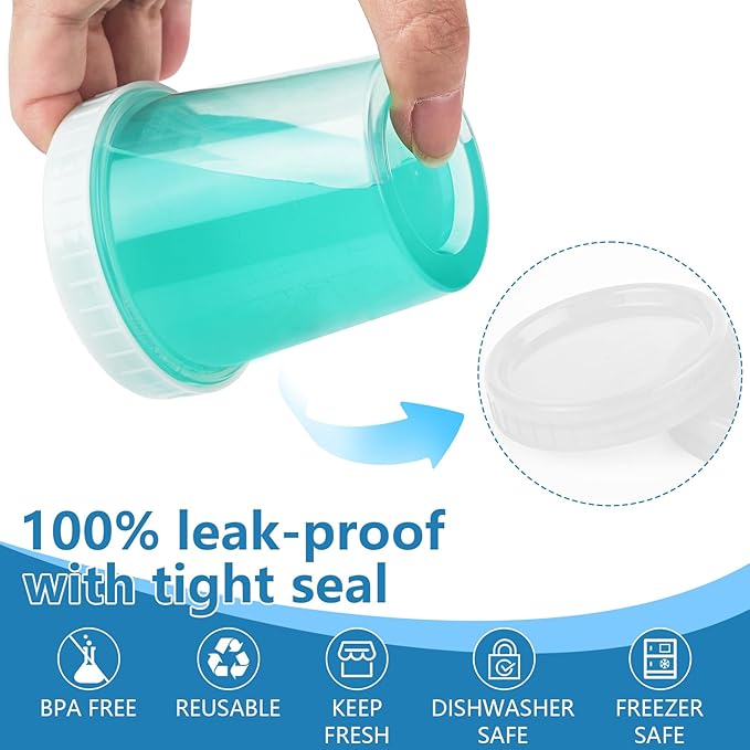 XSEINO 24 Pack 4oz Salad Dressing Container to Go,Small Transparent Containers with Leakproof & Screw Lids, Microwave & Dishwasher Safe, Reusable and Stackable