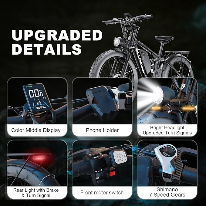 2000W(Peak 3000W) Electric Bike for Adults,Dual Motor E Bike 35MPH 80 Mile with 52V 22.4AH(1164WH Battery, 26” Fat Tire All Terrain Ebikes,Full Suspension Long Range E Bikes