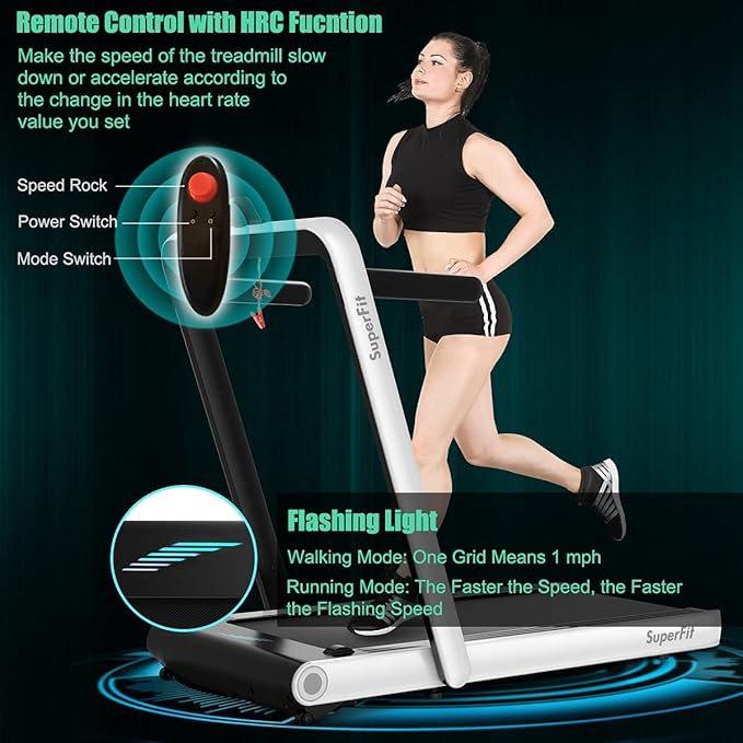 GYMAX Walking Pad, 4.75HP Under Desk Treadmill with LED Touch Screen, App Control, Built-in Speaker & Handle, 2 in 1 Folding Compact Portable Treadmill for Home Small Space