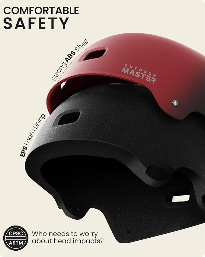 OutdoorMaster Skateboard Cycling Helmet - Two Removable Liners Ventilation Multi-Sport Scooter Roller Skate Inline Skating Rollerblading for Kids, Youth & Adults