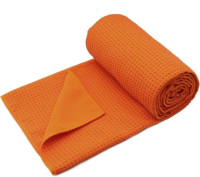Eunzel Yoga Towel,Hot Yoga Mat Towel with Grip Dots Sweat Absorbent Non-Slip for Hot Yoga, Pilates and Workout 24" x72", Orange
