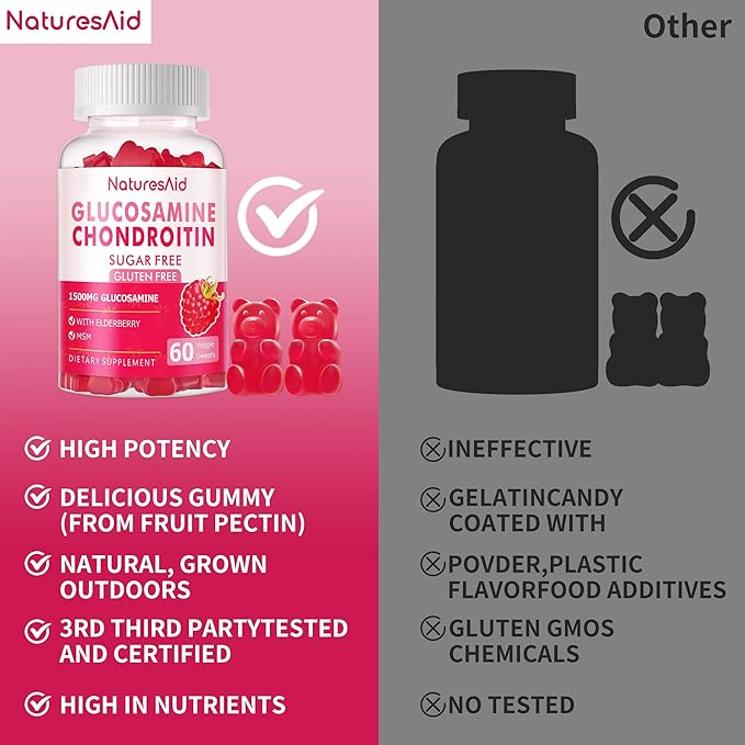Nutrition Glucosamine Chondroitin Gummies with MSM & Elderberry Extra Strength - Joint Support, Antioxidant Immune Support Supplement for Adults, Men & Women.(2 Pack) Raspberry