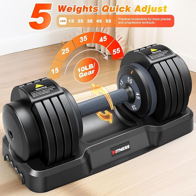 XDDIAS Adjustable Dumbbell Set of 2, 25/55/80LB Dumbbell Set-1Sec Adjustable Weights-5/10 in 1 Free Weights Dumbbells Set with Effortless Tray/No-Slip Handle-Compact Size for Women/Men at Home Gym