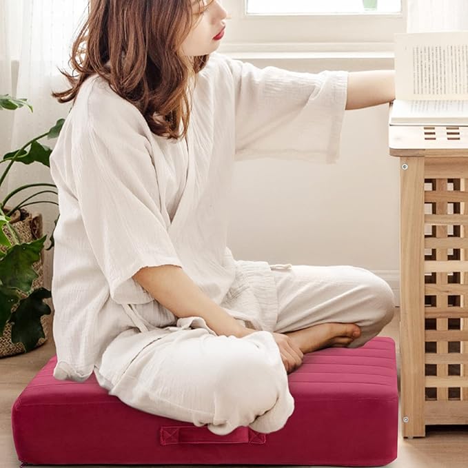 MeMoreCool Square Floor Pillow Seating for Adults Kids, Large Meditation Cushion Floor Pillow with Thick Foam & Soft Tufted Cover, Washable Big Pillow Seat Floor Cushion for Sitting Yoga 24" Wine