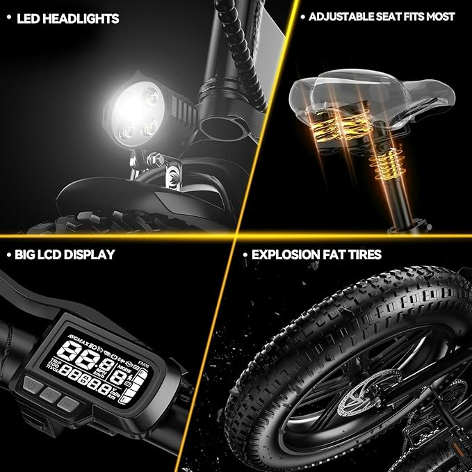 DriftGod Folding Electric Bike for Adults β 1000W Motor, 20"x3" Fat Tire, 48V Removable Battery, All-Terrain E-Bike with 7-Speed, Front Suspension β Powerful Foldable Ebike for Commuter