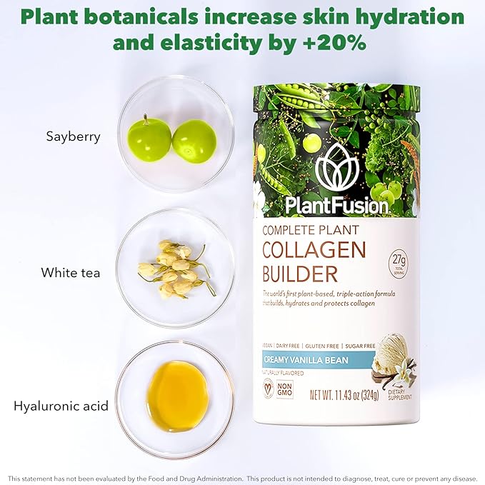 PlantFusion Vegan Collagen Powder - Plant Based Collagen Protein Powder For Muscle & Joints, Hair, Skin & Nails - Keto, Gluten Free, Soy Free, Non-Dairy, No Sugar, Non-GMO - Unflavored 10.58 oz