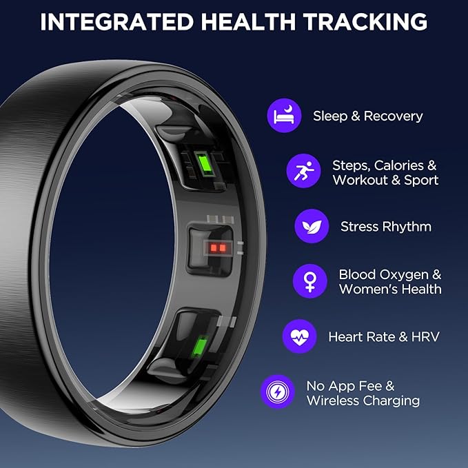 Fitness Tracker, Smart Ring for Women Men, Fitness Ring with Sleep Tracker, 24/7 Heart Rate Monitor, Health Activity Trackers,Step Counter,Calorie Pedometer,No Subscription,for iOS Android(Black,#11)