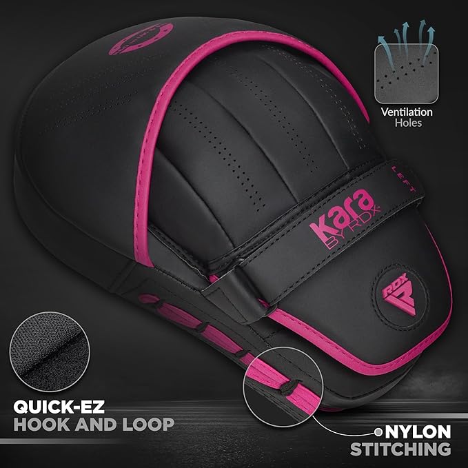 RDX Boxing Pads Curved Focus Mitts, Maya Hide Leather Kara Hook and jab Training Pads, Adjustable Strap Ventilated, MMA Muay Thai Kickboxing Coaching Martial Arts Punching Hand Target Strike Shield