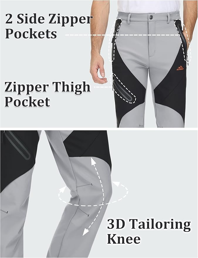 TACVASEN Men's Skiing Snow Pants Fleece Lined Waterproof Winter Insulated Hiking Pant for Outdoor Work Hunting Cargo