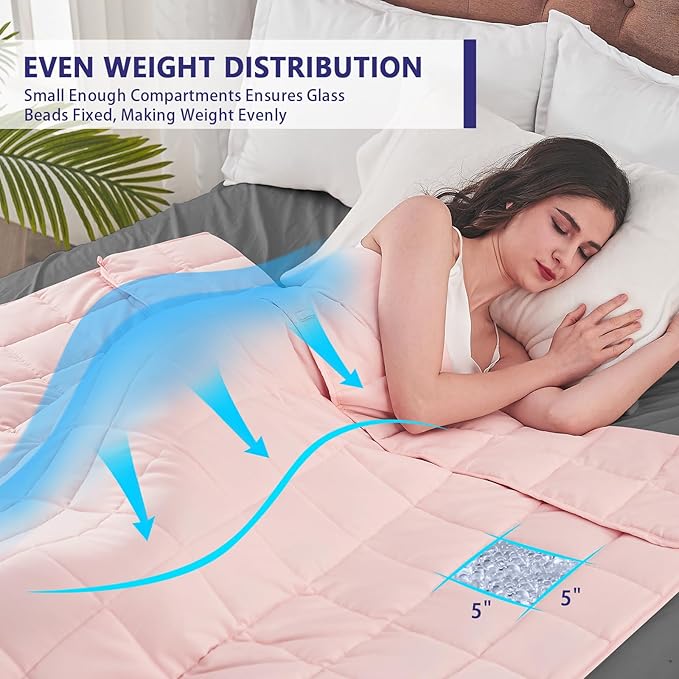yescool Weighted Blanket for Adults (15 lbs, 60" x 80", Pink) Cooling Heavy Blanket for Sleeping Perfect for 140-160 lbs, Queen Size Breathable Blanket with Premium Glass Bead, Machine Washable