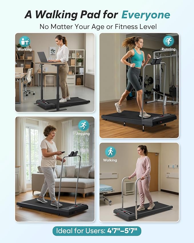 WELLFIT Auto Incline Folding Treadmill - 10% Incline Desk Walking Pad Treadmill with Handlebar, 400 lbs Heavy-Duty Capacity, Space-Saving Quiet Under-Desk Design for Home Office, Seniors & Fitness