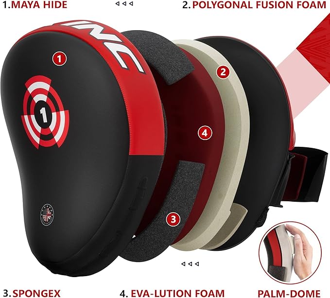 RDX Boxing Pads Focus Mitts, Maya Hide Leather Curved Hook and Jab Target Hand Pads, Great for MMA, Kickboxing, Martial Arts, Muay Thai, Karate Training, Padded Punching, Coaching Strike Shield