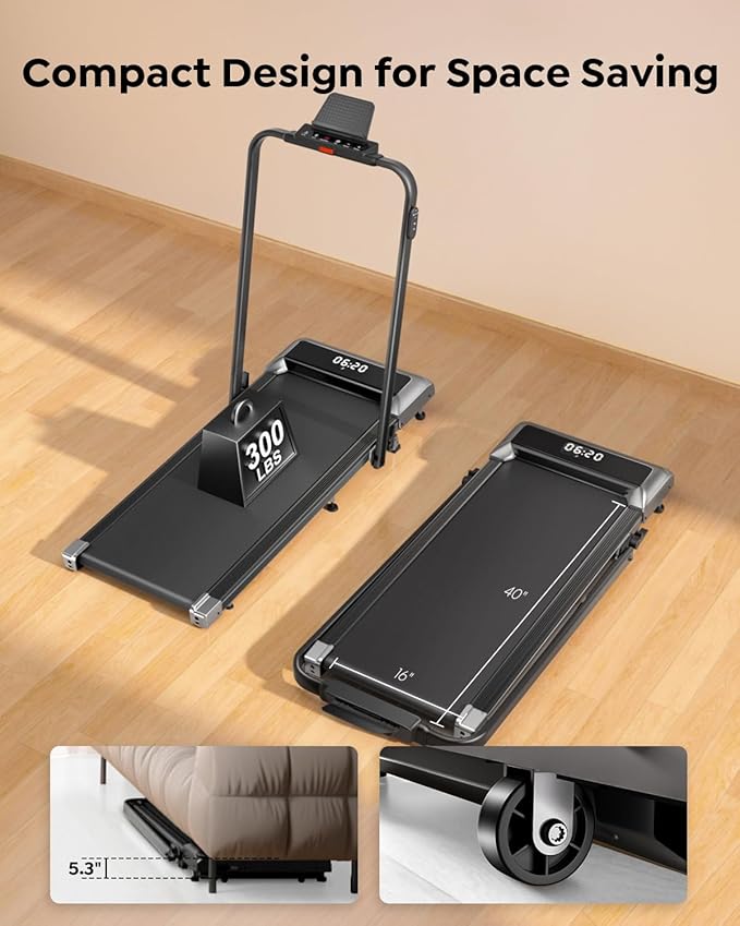 Walking Pad Treadmill with Incline, 2 in 1 Foldable Treadmills for Home Small Office, 300lbs Portable Compact Under Desk Treadmill with App, Remote Control and LED Display