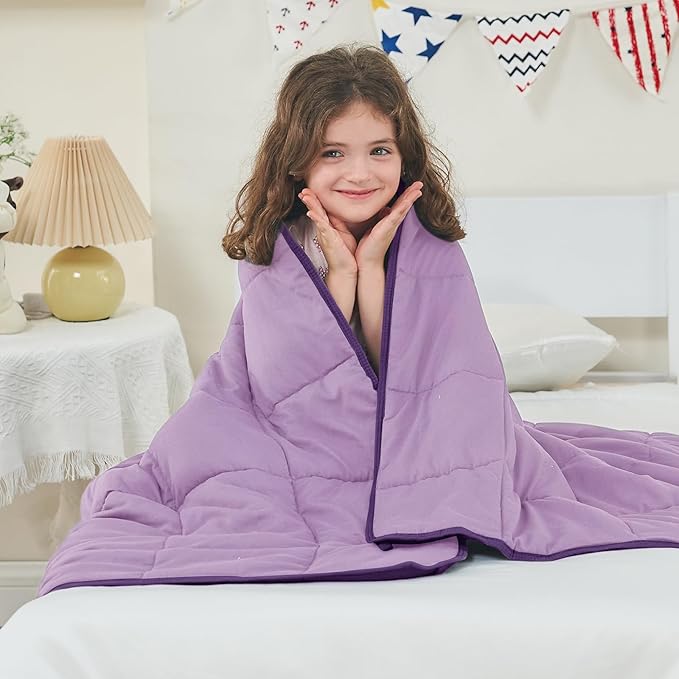 yescool Weighted Blanket (7 lbs, 41" x 60", Purple) Cooling Heavy Blanket for Sleeping Perfect for 60-90 lbs, Breathable Blanket with Premium Glass Bead, Machine Washable