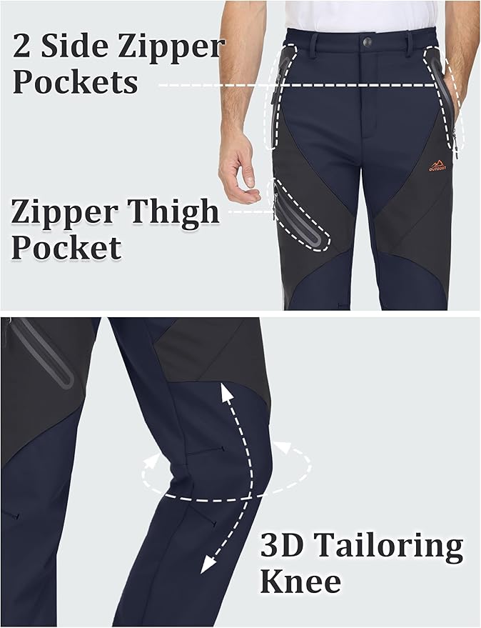 TACVASEN Men's Skiing Snow Pants Fleece Lined Waterproof Winter Insulated Hiking Pant for Outdoor Work Hunting Cargo