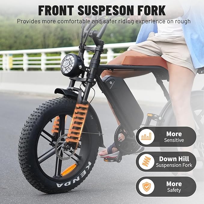 V8 Electric Bike for Adults, 20'' Fat Tire E Bike with Powerful Motor 48V 15Ah Removable Battery, 7-Speed Gears, 2 Seater E-Bike, Ebike Moped Style for Mountains, Snow, Sand, Road