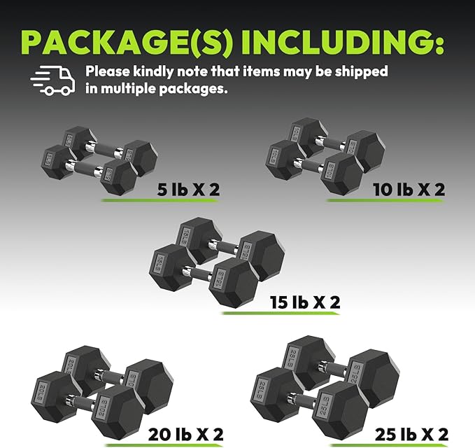 Hex Dumbbell Set, 30-480 lb Set Rubber Encased Exercise & Fitness Dumbbells, Weights Dumbbells Set, Hand Weight for Strength Training