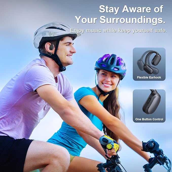 Open Ear Headphones, Open Ear Earbuds, IPX7 Waterproof, Bluetooth 5.3 True Wireless Sports Over Ear Earbuds with Earhooks, Built-in Mic, Crystal-Clear Calls for Running Workout Cycling Driving