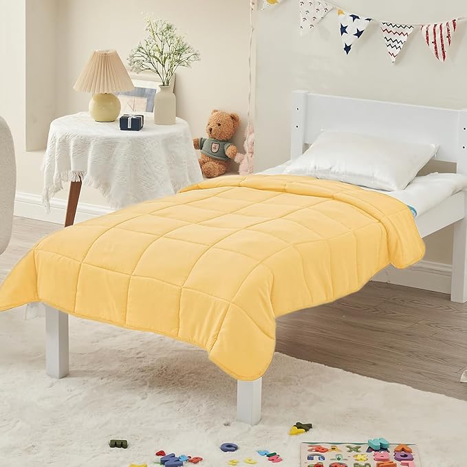 yescool Weighted Blanket (7 lbs, 41" x 60", Yellow) Cooling Heavy Blanket for Sleeping Perfect for 60-90 lbs, Breathable Blanket with Premium Glass Bead, Machine Washable
