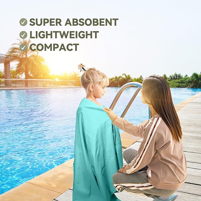 Microfiber Beach Towel-Perfect for Travel, Sports, Camping, Swimming, Yoga, Gym- Quick Dry, Sand Free, Compact, Lightweight, Absorbent (Mint,Medium(130x70cm, 51x27”))